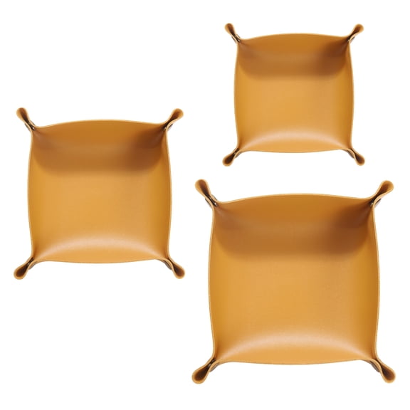 Uxcell 3pcs PU Leather Valet Tray Unisex Folding Mini Small Big Catchall Tray, Yellow