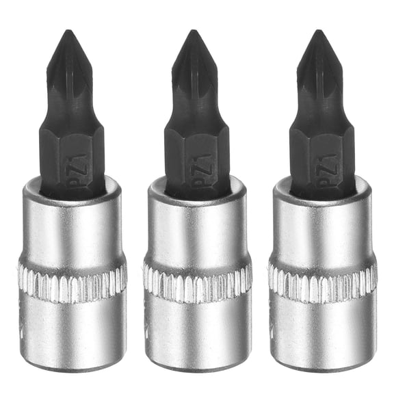 Uxcell 3pcs PZ1 Bit Socket 1/4" Square Drive Phillips Slotted Extension Impact Bit Power Nut Driver Set S2 & CR-V Steel Socket Ratchet Wrench Bits, Silver Black