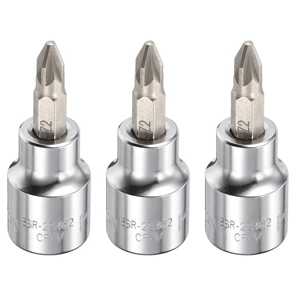 Uxcell 3pcs PZ2 Pozi Bit Socket 3/8" Drive 2" (48mm) Long CR-V Steel Screw Driver Drill Bit Socket Wrench for Pozi Head Screws Bolts