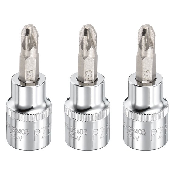 Uxcell 3pcs PZ3 Pozi Bit Socket 3/8" Drive 2" (48mm) Long CR-V Steel Screw Driver Drill Bit Socket Wrench for Pozi Head Screws Bolts