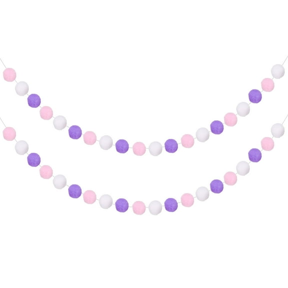 Uxcell 3pcs Pom Pom Garland 6.6 ft 30 Balls Colorful Felt Ball Garland for Wall Christmas Tree Decor Birthday Banner Easter Party Decorations, White, Pink, Purple