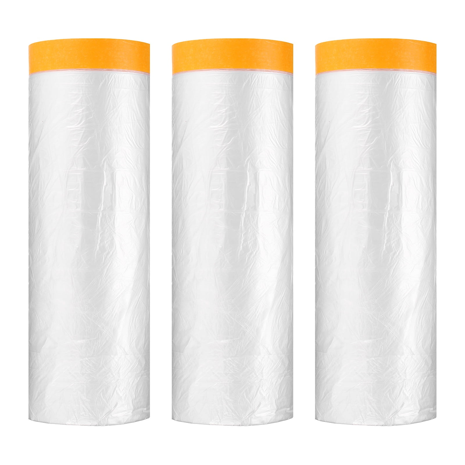 Uxcell 3pcs Pre-Taped Masking Film 110.2"x65ft Adhesive Tape and Drape Painters Plastic Drop Cloth Film with Tape Plastic Sheeting for Automotive Painting Covering, Clear