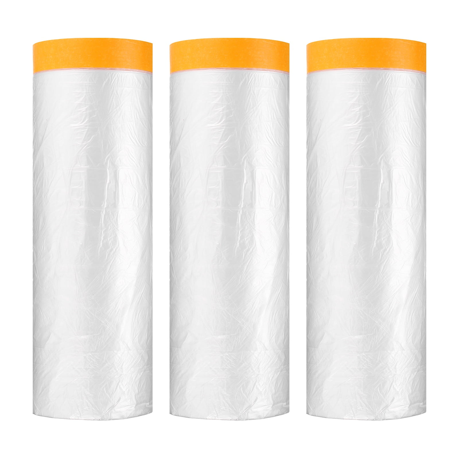Uxcell 3pcs Pre-Taped Masking Film 118.1"x65ft Adhesive Tape and Drape Painters Plastic Drop Cloth Film with Tape Plastic Sheeting for Automotive Painting Covering, Clear