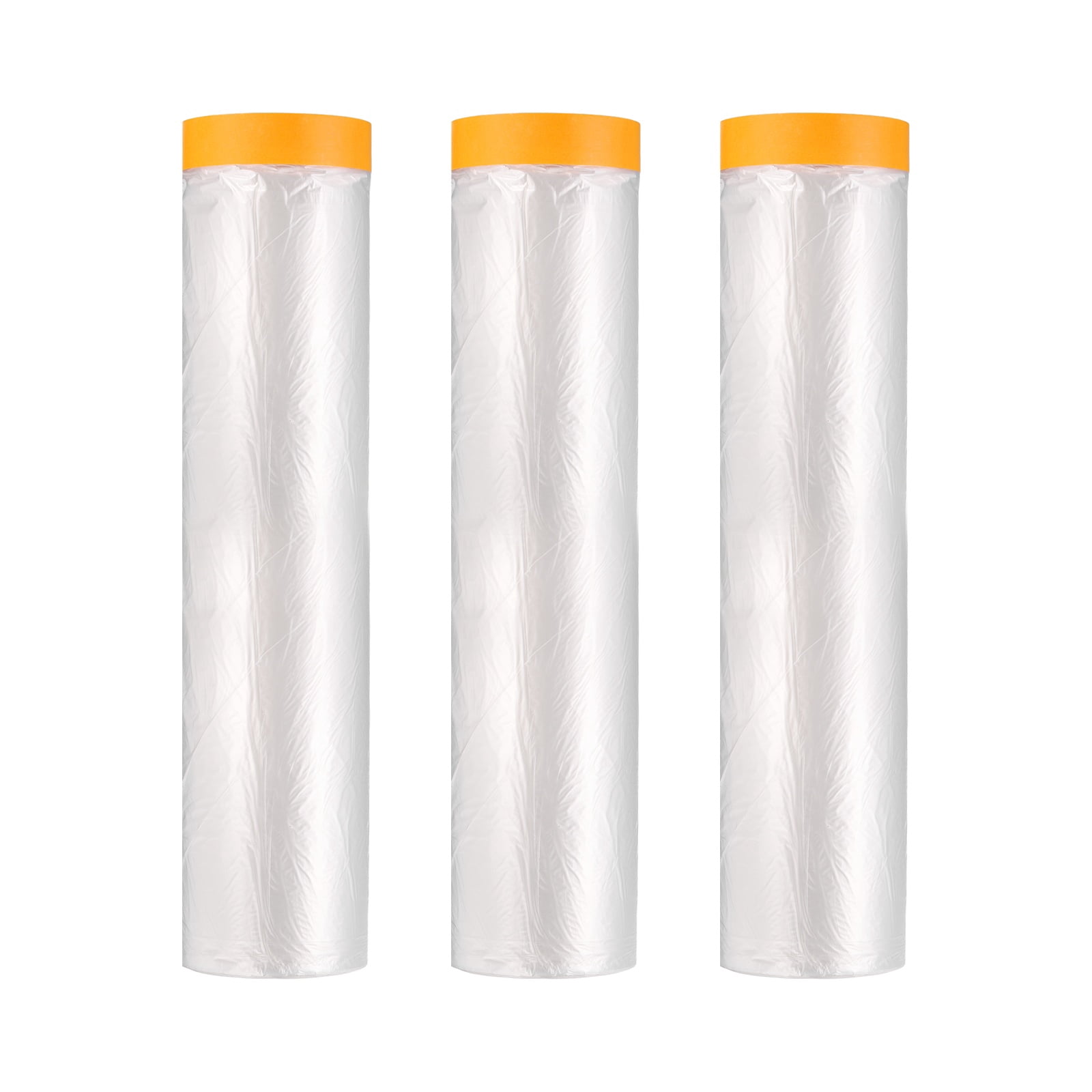 Uxcell 3pcs Pre-Taped Masking Film 118.1"x65ft Adhesive Tape and Drape Painters Plastic Drop Cloth Film with Tapes Plastic Sheeting for Automotive Painting Covering, Clear