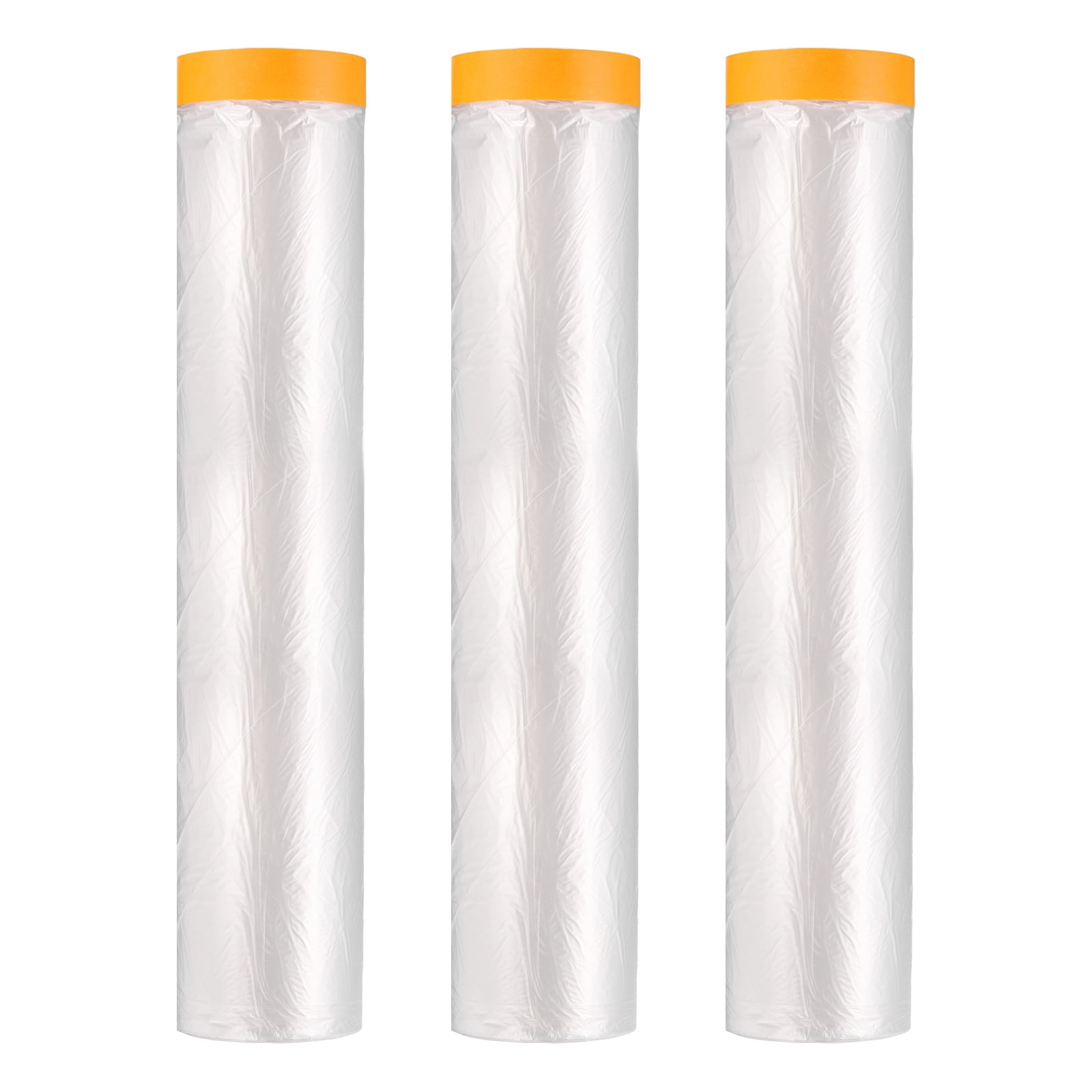 Uxcell 3pcs Pre-Taped Masking Film 129.9"x65ft Adhesive Tape and Drape Painters Plastic Drop Cloth Film with Tapes Plastic Sheeting for Automotive Painting Covering, Clear