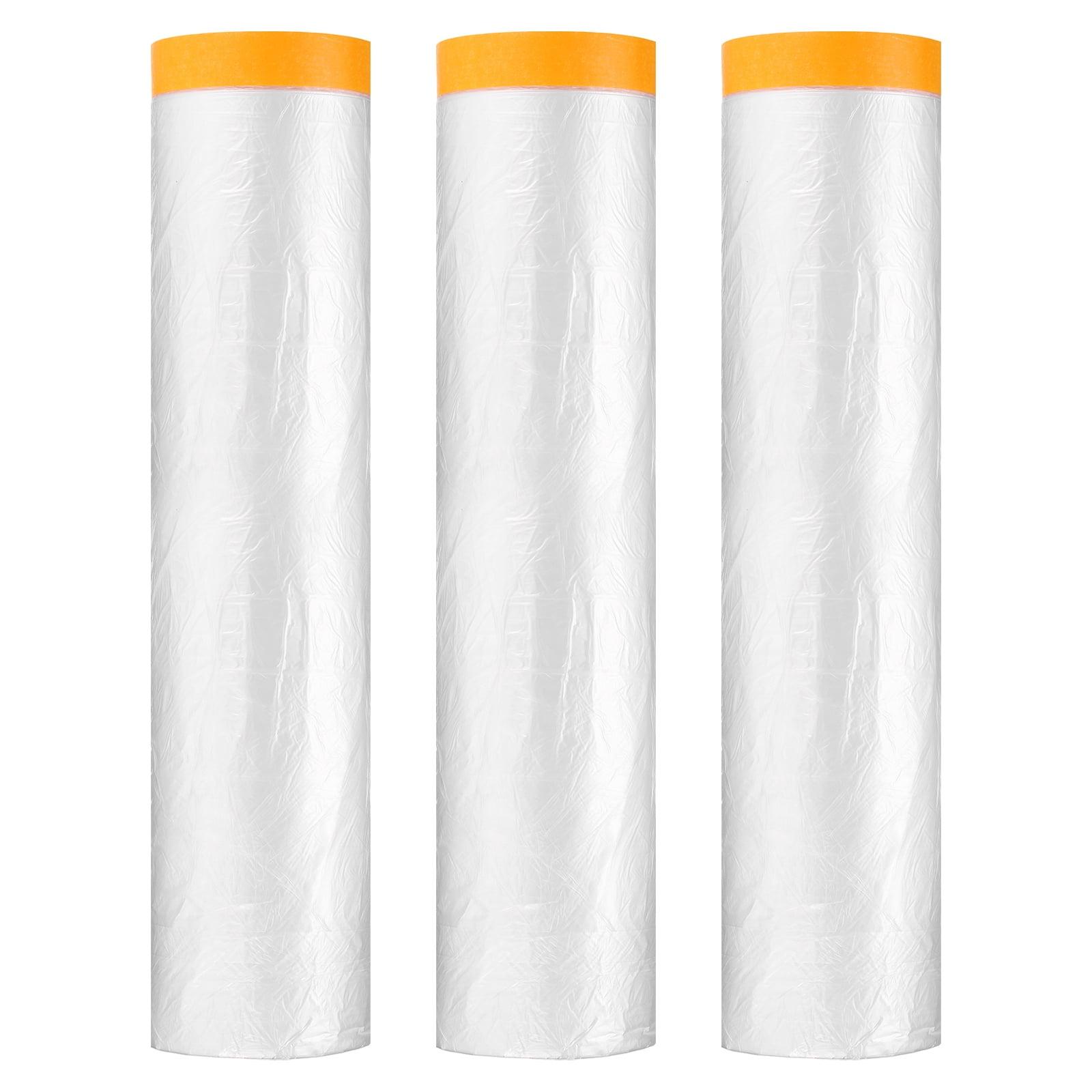 Uxcell 3pcs Pre-Taped Masking Film 157.5"x65ft Adhesive Tape and Drape Painters Plastic Drop Cloth Film with Tape Plastic Sheeting for Automotive Painting Covering, Clear