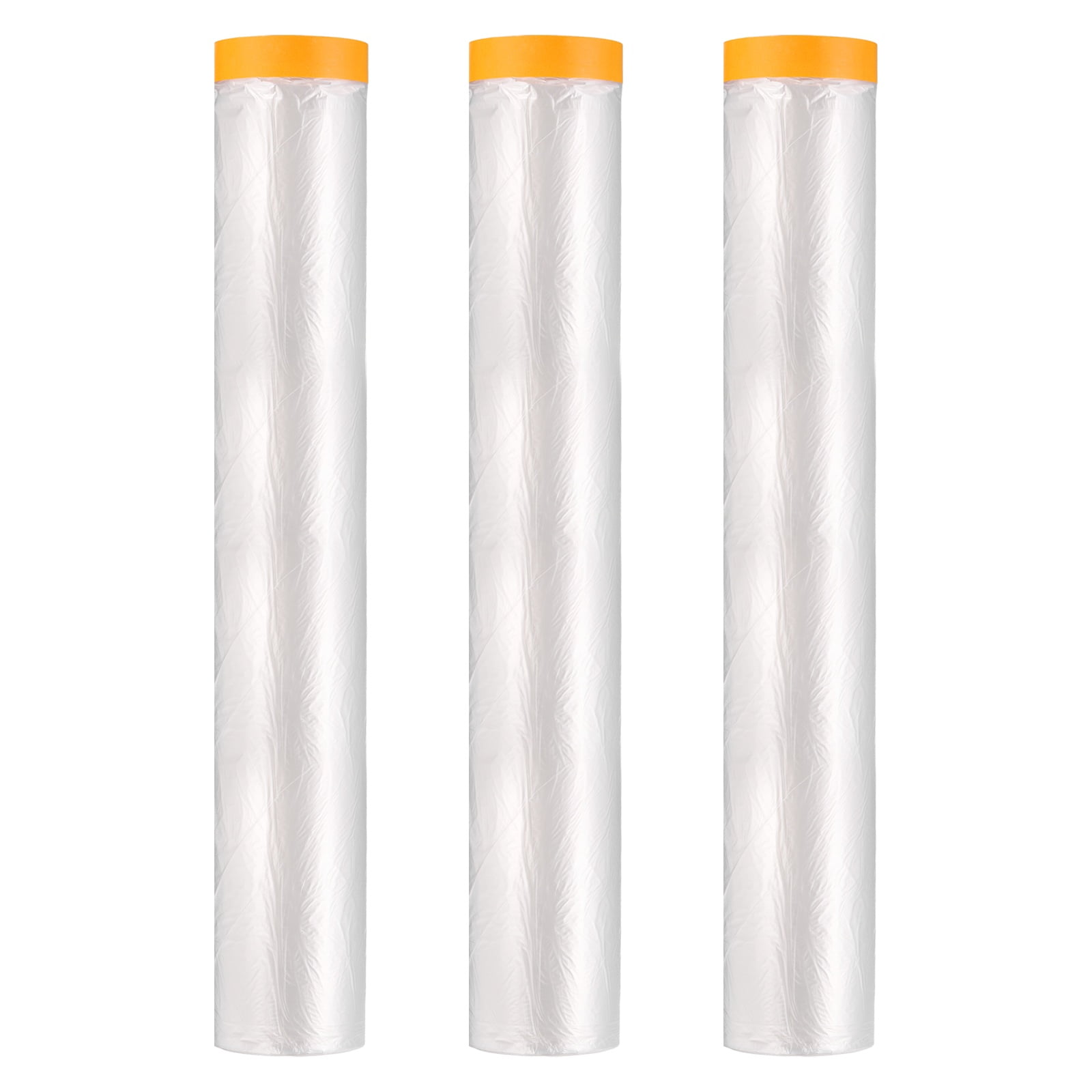 Uxcell 3pcs Pre-Taped Masking Film 157.5"x65ft Adhesive Tape and Drape Painters Plastic Drop Cloth Film with Tapes Plastic Sheeting for Automotive Painting Covering, Clear