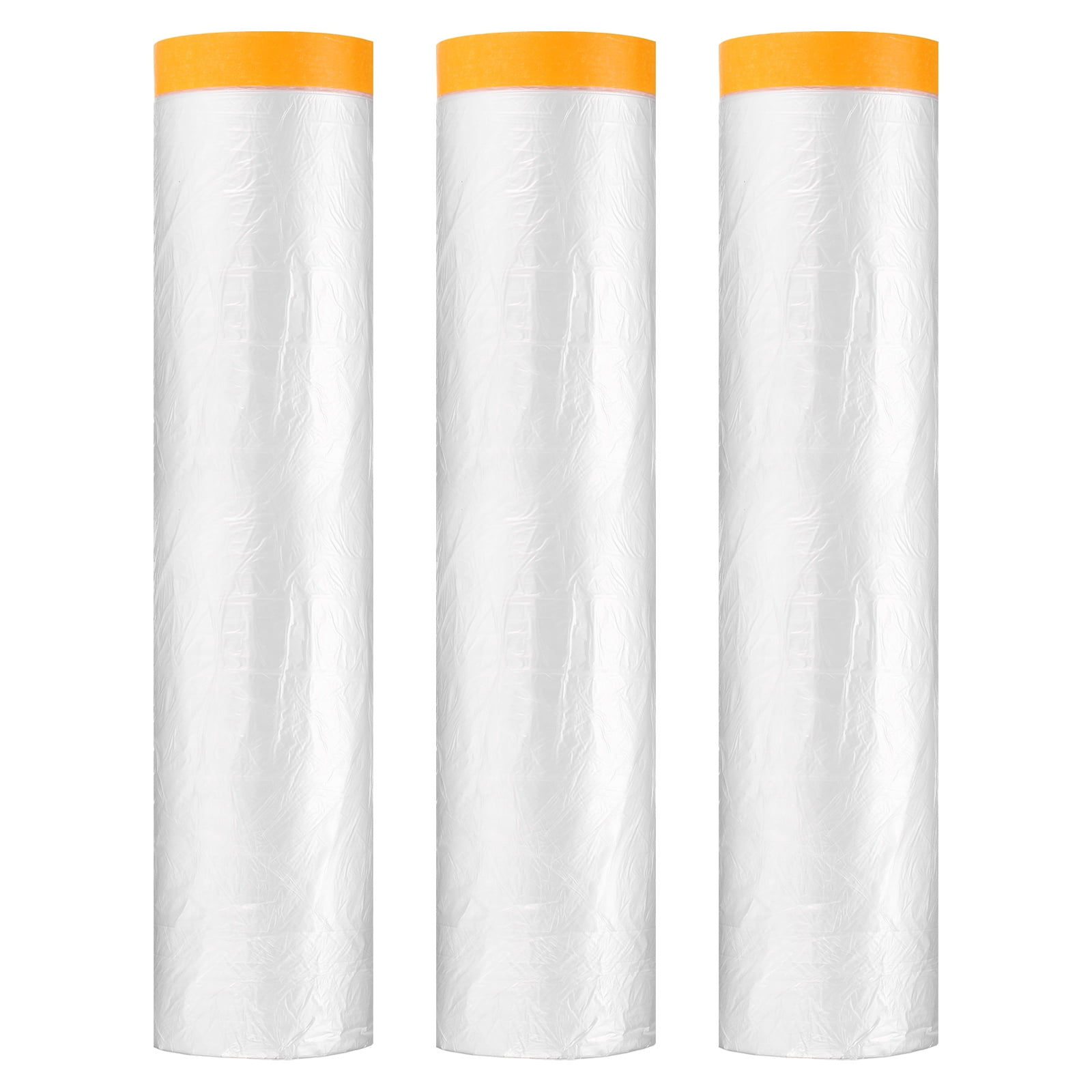 Uxcell 3pcs Pre-Taped Masking Film 177.2"x65ft Adhesive Tape and Drape Painters Plastic Drop Cloth Film with Tape Plastic Sheeting for Automotive Painting Covering, Clear