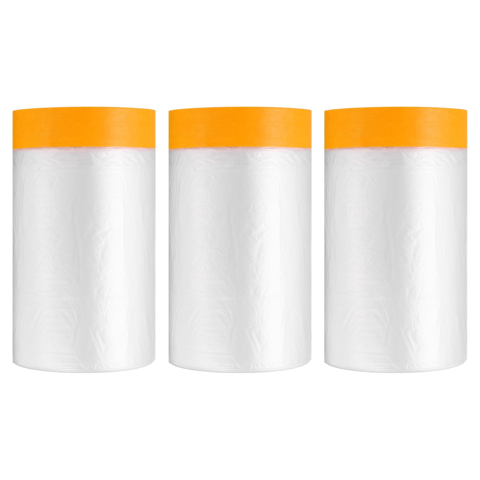 Uxcell 3pcs Pre-Taped Masking Film 43.3"x65ft Adhesive Tape and Drape Painters Plastic Drop Cloth Film with Tapes Plastic Sheeting for Automotive Painting Covering, Clear