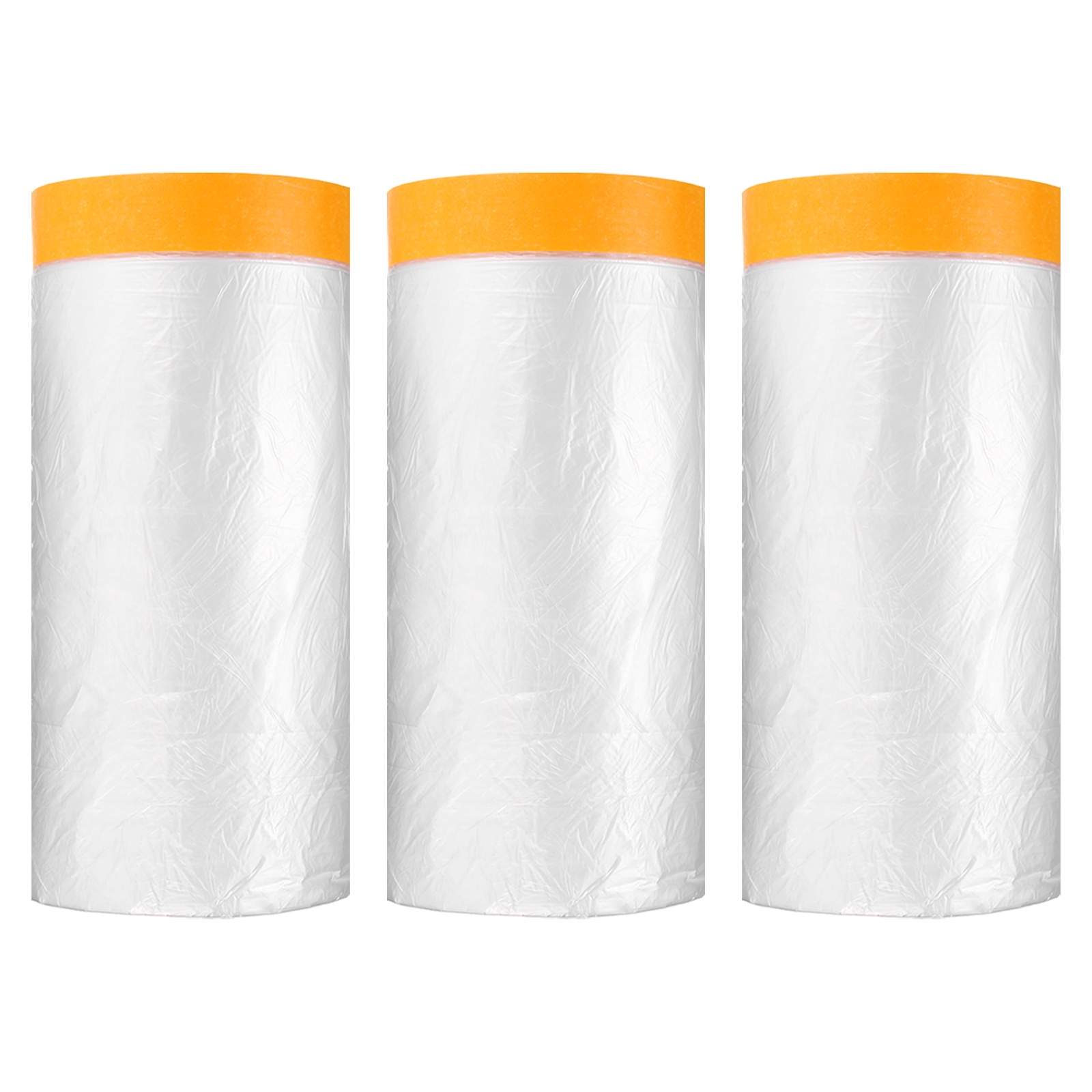 Uxcell 3pcs Pre-Taped Masking Film 59.1"x65ft Adhesive Tape and Drape Painters Plastic Drop Cloth Film with Tape Plastic Sheeting for Automotive Painting Covering, Clear
