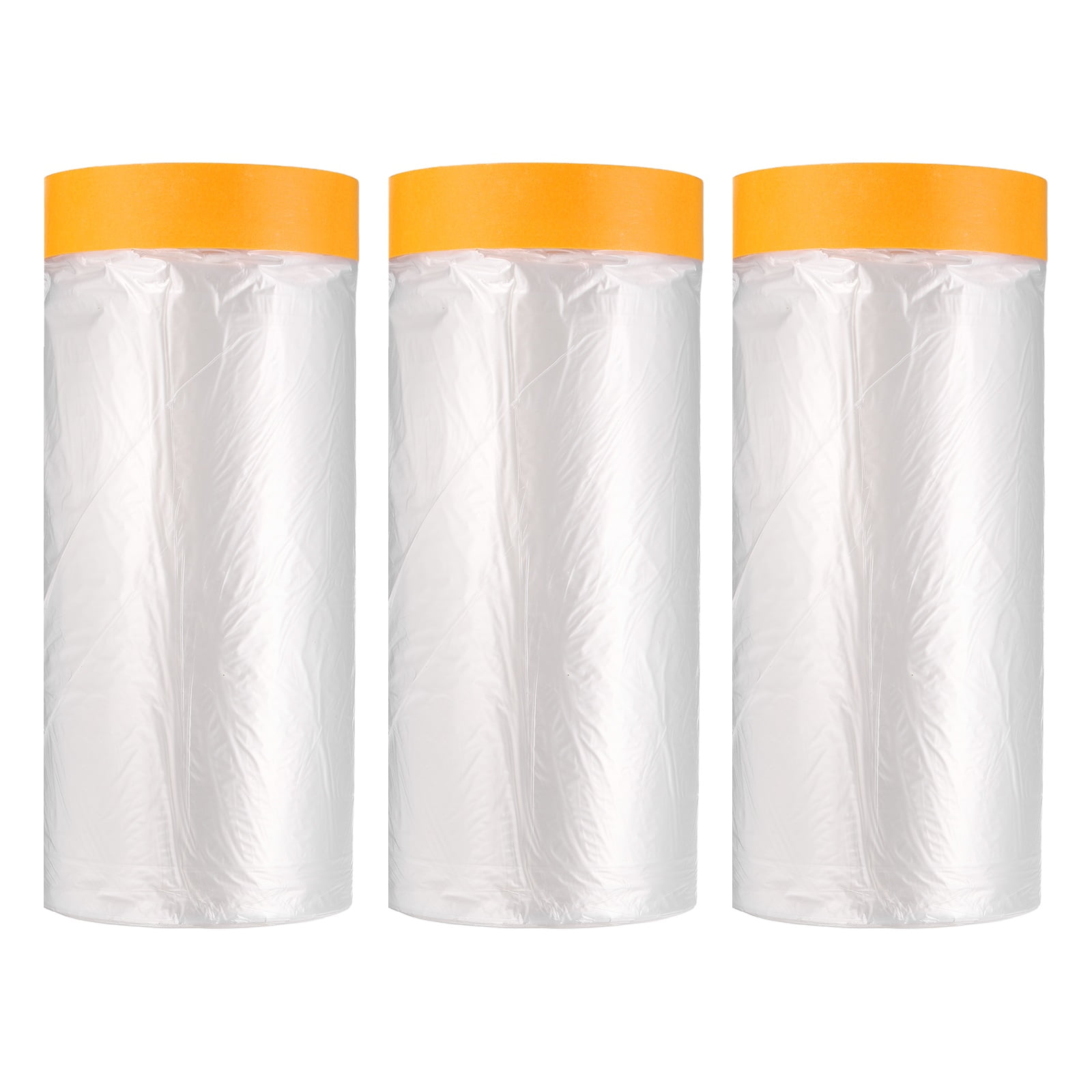 Uxcell 3pcs Pre-Taped Masking Film 59.1"x65ft Adhesive Tape and Drape Painters Plastic Drop Cloth Film with Tapes Plastic Sheeting for Automotive Painting Covering, Clear