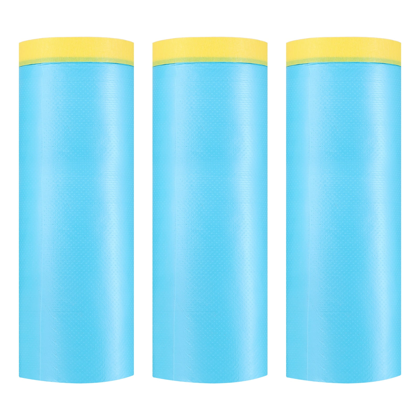 Uxcell 3pcs Pre-Taped Masking Film 59.1"x82ft Adhesive Tape and Drape Painters Plastic Drop Cloth Film with Tape Plastic Sheeting for Automotive Painting Covering, Blue