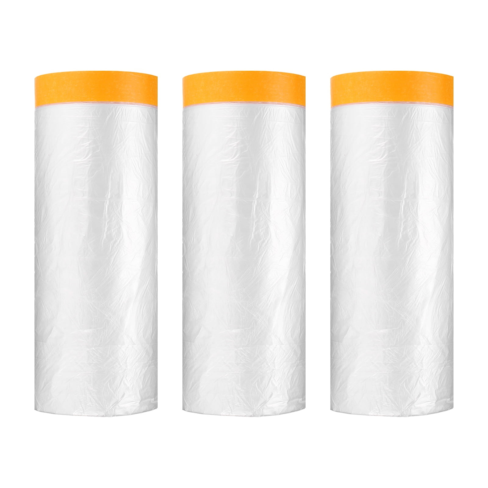 Uxcell 3pcs Pre-Taped Masking Film 70.9"x65ft Adhesive Tape and Drape Painters Plastic Drop Cloth Film with Tape Plastic Sheeting for Automotive Painting Covering, Clear