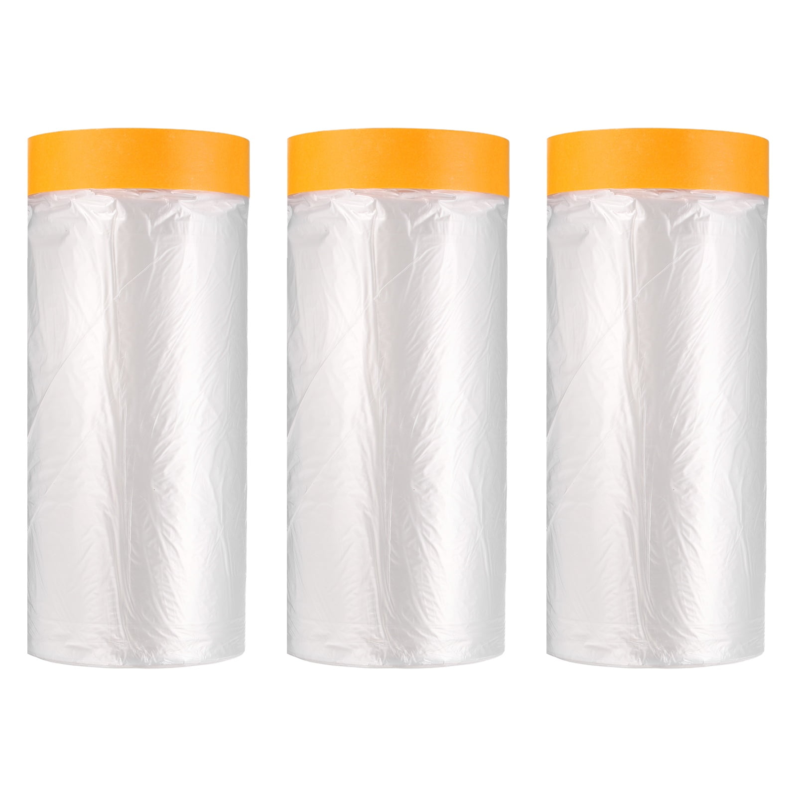 Uxcell 3pcs Pre-Taped Masking Film 70.9"x65ft Adhesive Tape and Drape Painters Plastic Drop Cloth Film with Tapes Plastic Sheeting for Automotive Painting Covering, Clear