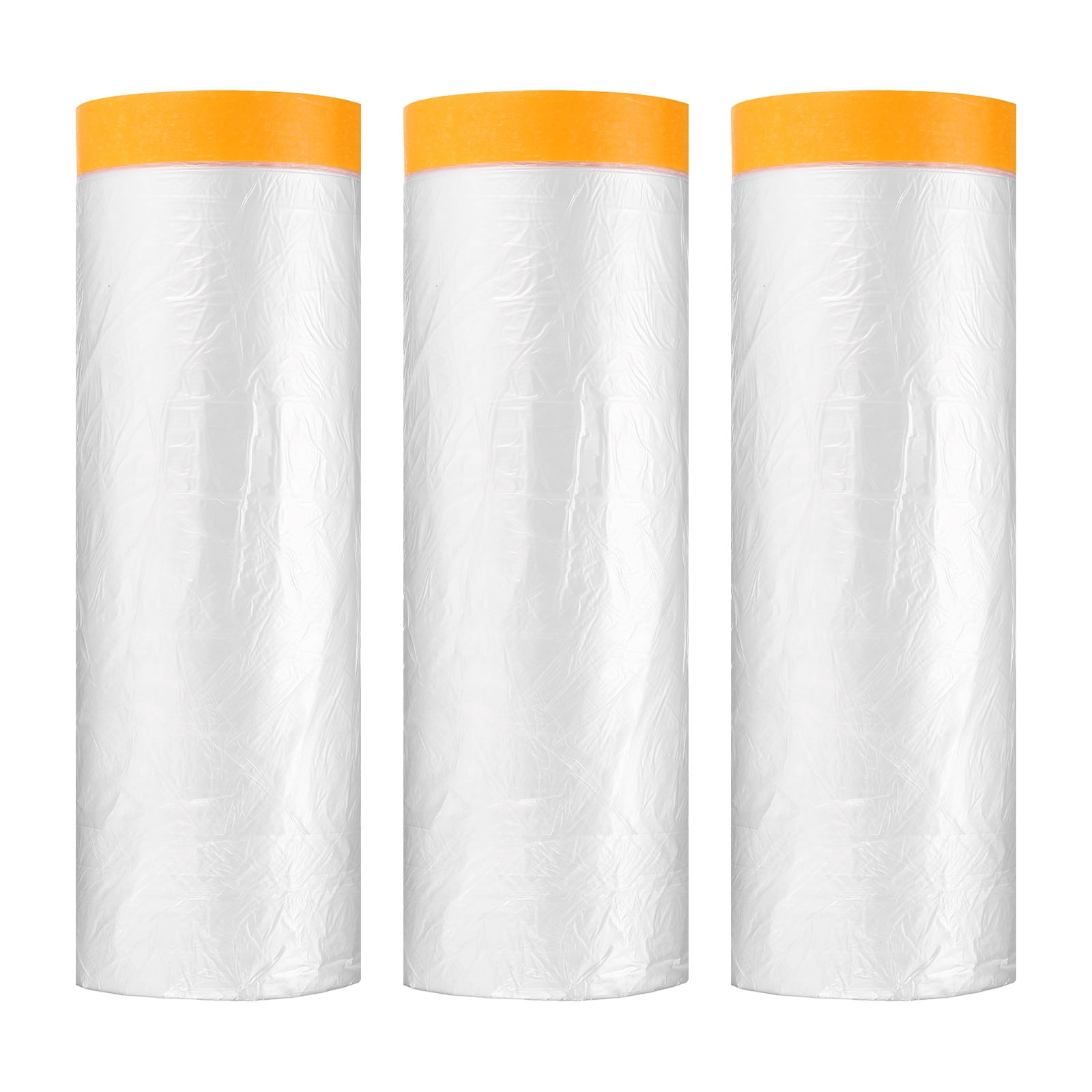 Uxcell 3pcs Pre-Taped Masking Film 94.5"x65ft Adhesive Tape and Drape Painters Plastic Drop Cloth Film with Tape Plastic Sheeting for Automotive Painting Covering, Clear