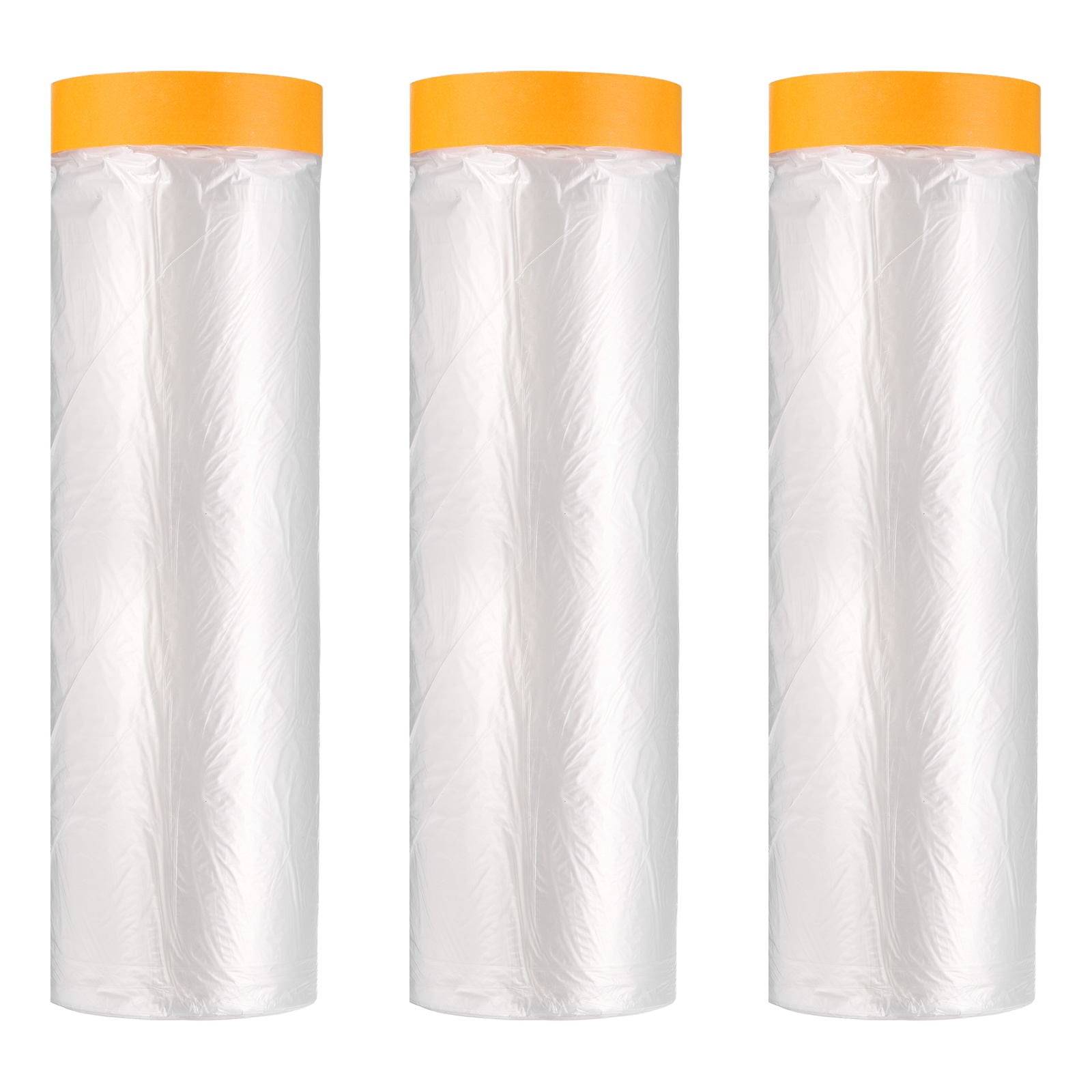 Uxcell 3pcs Pre-Taped Masking Film 94.5"x65ft Adhesive Tape and Drape Painters Plastic Drop Cloth Film with Tapes Plastic Sheeting for Automotive Painting Covering, Clear