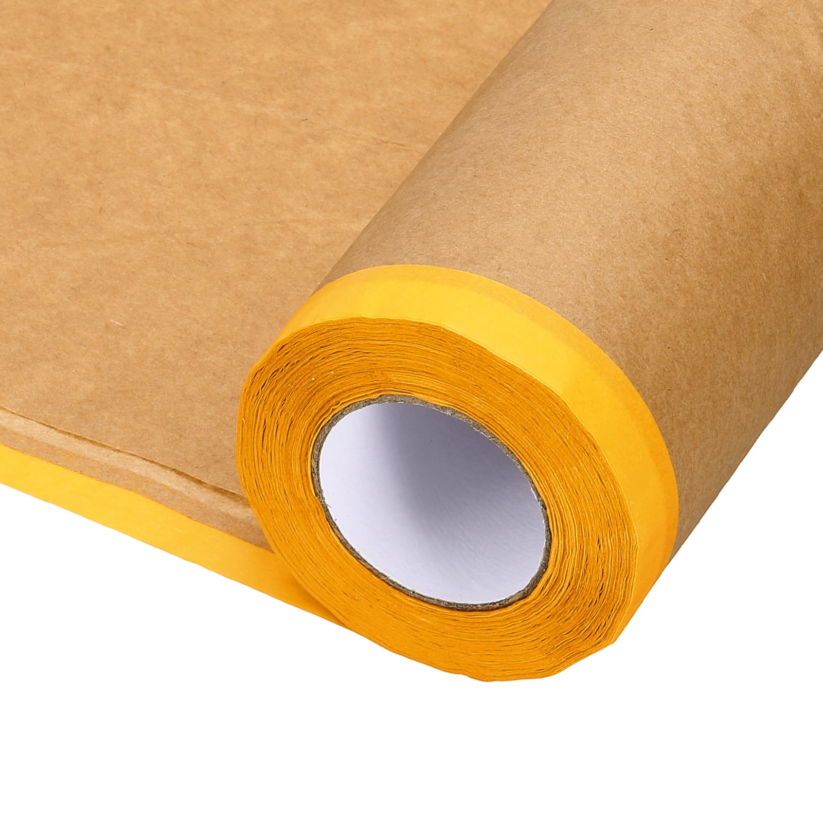 Uxcell 3pcs Pre-Taped Masking Paper, 18" x 49 ft Paint Adhesive Protective Paper Painter Tape and Drape for Masking Auto Body Covering Wall Skirting Frames, Yellow