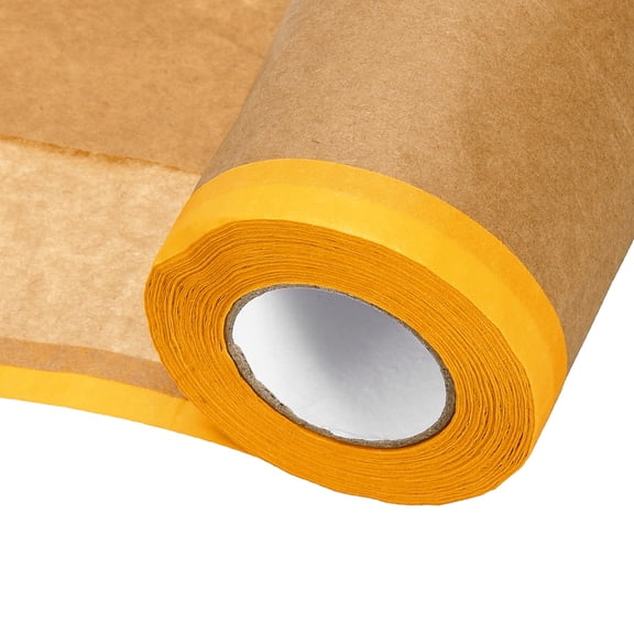 Uxcell 3pcs Pre-Taped Masking Paper, 6" x 49 ft Paint Adhesive Protective Paper Painter Tape and Drape for Masking Auto Body Covering Wall Skirting Frames, Yellow