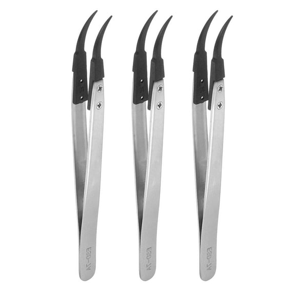 Uxcell 3pcs Precision Ceramic Tweezer 5" Stainless Steel Tweezers Anti-Static Curved Head