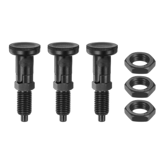 Uxcell 3pcs Push Fit Ball Nose Spring Plunger M12x1.5 Thread 6mm Pin Self Locking Black
