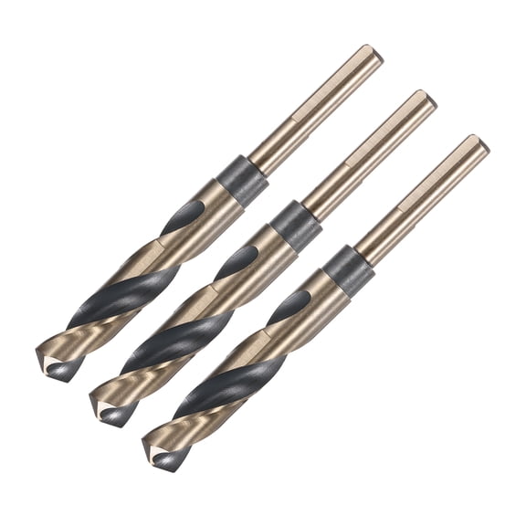 Uxcell 3pcs Reduced Shank Twist Drill Bits 16mm Black Nitride & Gold Titanium Coated High Speed Steel 4341