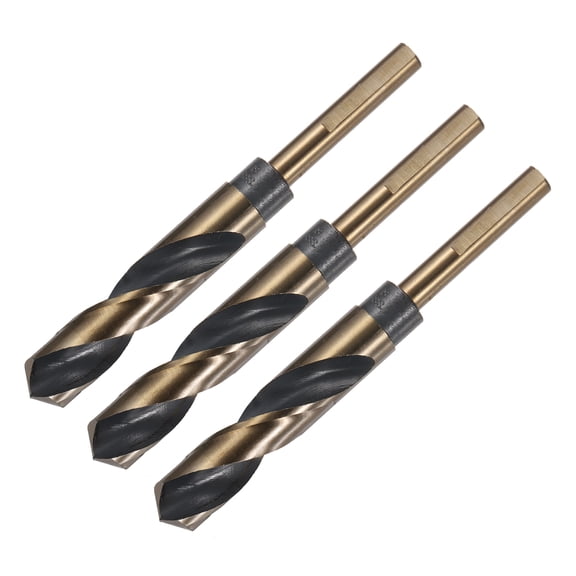 Uxcell 3pcs Reduced Shank Twist Drill Bits 18mm Black Nitride & Gold Titanium Coated High Speed Steel 4341