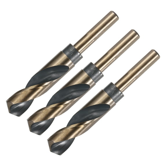Uxcell 3pcs Reduced Shank Twist Drill Bits 22mm Black Nitride & Gold Titanium Coated High Speed Steel 4341