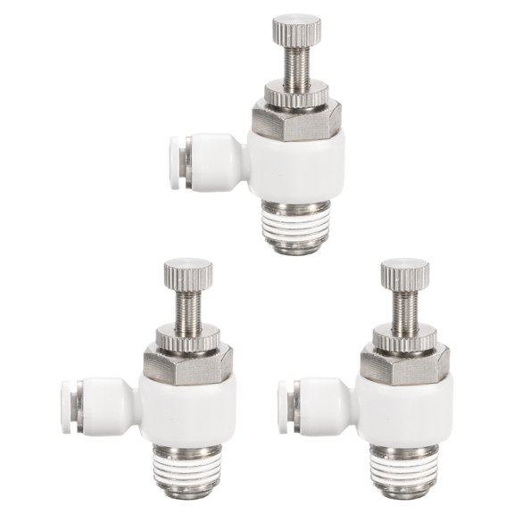 Uxcell 3pcs SL4-NPT1/4 Air Flow Control Valve Push to Connect Fitting 1/4 Inch OD 1/8 Inch NPT 90 Degree Elbow Air Hose Control Valve Fitting Push Lock, White