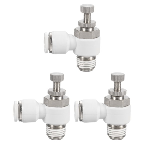 Uxcell 3pcs SL5/16-NPT1/4 Air Flow Control Valve Push to Connect Fitting 1/4 Inch OD 1/8 Inch NPT 90 Degree Elbow Air Hose Control Valve Fitting Push Lock, White