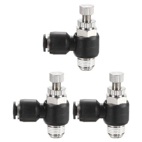 Uxcell 3pcs SL5/32-NPT1/8 Air Flow Control Valve Push to Connect Fitting 1/4 Inch OD 1/8 Inch NPT 90 Degree Elbow Air Hose Control Valve Fitting Push Lock, Black