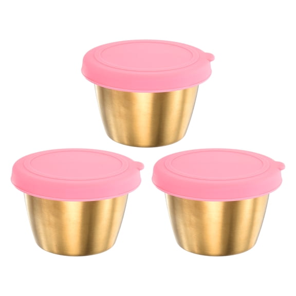 Uxcell 3pcs Salad Dressing Container, 2.4oz Leak Proof Condiment Cups Container for Picnic Travel, Pink