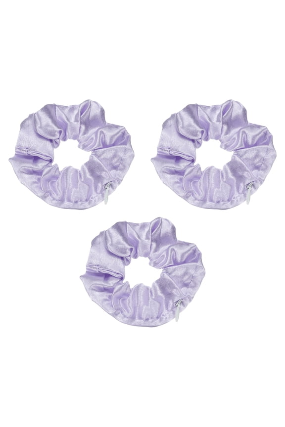 3pcs Scrunchies with Pocket Zipper (2 Inch) - Silk Satin Scrunchie Hair Ties & Elastic Hair Bands, for Girls Women Ponytail Accessories Holder Coins Keys, Light Purple
