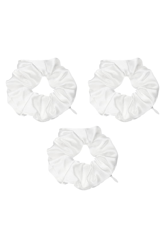 3pcs Scrunchies with Pocket Zipper (2 Inch) - Silk Satin Scrunchie Hair Ties & Elastic Hair Bands, for Girls Women Ponytail Accessories Holder Coins Keys, White