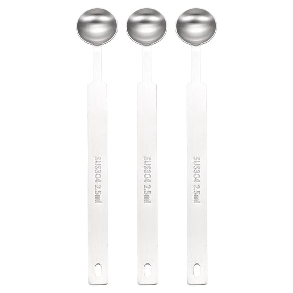 Uxcell 3pcs Single Measuring Spoon 1/2 tsp (2.5 ml) Teaspoon / Tablespoon 304 Stainless Steel Single Tiny Square Bowl Measuring Spoon Long Handle Measure Scoop