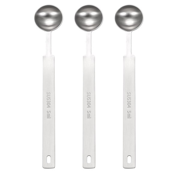 Uxcell 3pcs Single Measuring Spoon 1 tsp (5 ml) Teaspoon / Tablespoon 304 Stainless Steel Single Tiny Square Bowl Measuring Spoon Long Handle Measure Scoop
