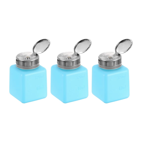 Uxcell 3pcs Solvent Alcohol Dispenser 120ml(4oz) Nail Polish Remover Push Down Liquid Dispenser Pump Bottle, Blue