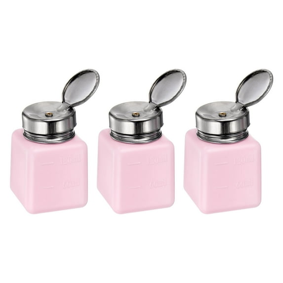 Uxcell 3pcs Solvent Alcohol Dispensers 120ml(4oz) Push Down Liquid Dispenser Pump w Stainless Steel Lid, Pink
