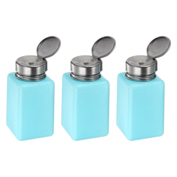 Uxcell 3pcs Solvent Alcohol Dispensers 180ml(6oz) Push Down Liquid Dispenser Pump with Stainless Steel Lid, Blue