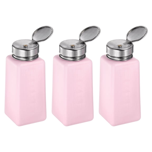 Uxcell 3pcs Solvent Alcohol Dispensers 250ml(8.5oz) Push Down Liquid Dispenser Pump w Stainless Steel Lid, Pink
