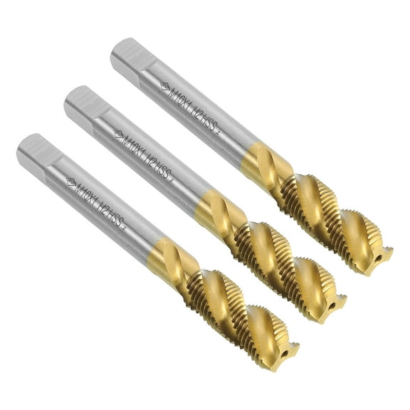 Uxcell 3pcs Spiral Flute Thread Taps M10 x 1 Titanium Coated Screw Threading Tapping Tools