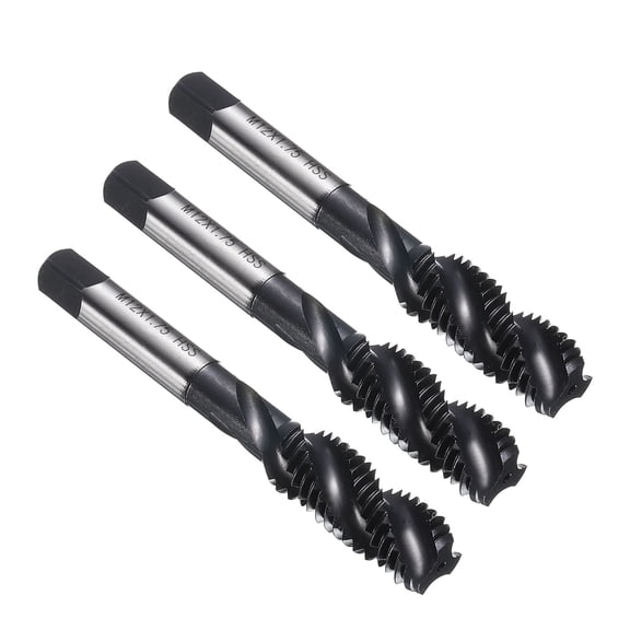 Uxcell 3pcs Spiral Flute Thread Taps M12 x 1.75 H2 Metric Machine Threading Tap Bit, Nitrided Coated Screw Tapping Repair Tool, M2 High-Speed Steel (HSS6542)