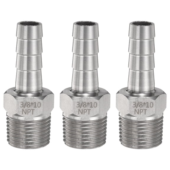Uxcell 3pcs Stainless Steel Hose Barb Fitting 10mm Barbed x 3/8" NPT Male Pipe Fitting