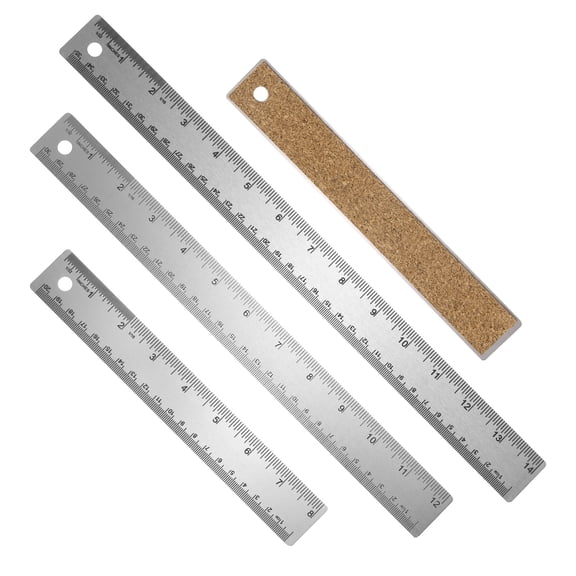 Uxcell 3pcs Stainless Steel Metal Ruler 20/30/35cm Straight Edge Ruler with Cork Backing Non-Slip Inch Metric Metal Ruler