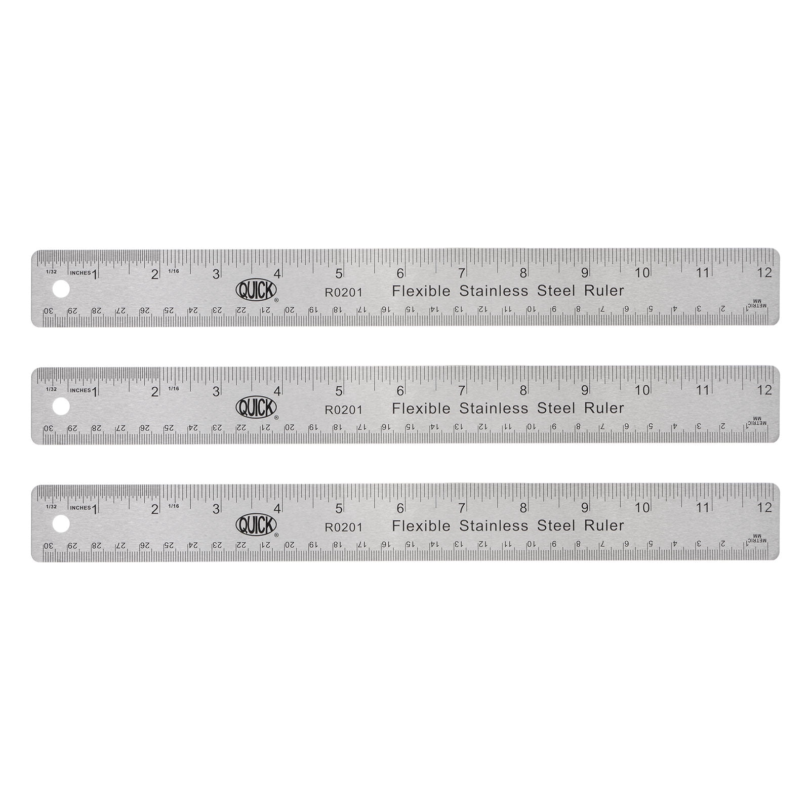 Uxcell 3pcs Stainless Steel Rulers with Non-Skid Backing 30cm/12