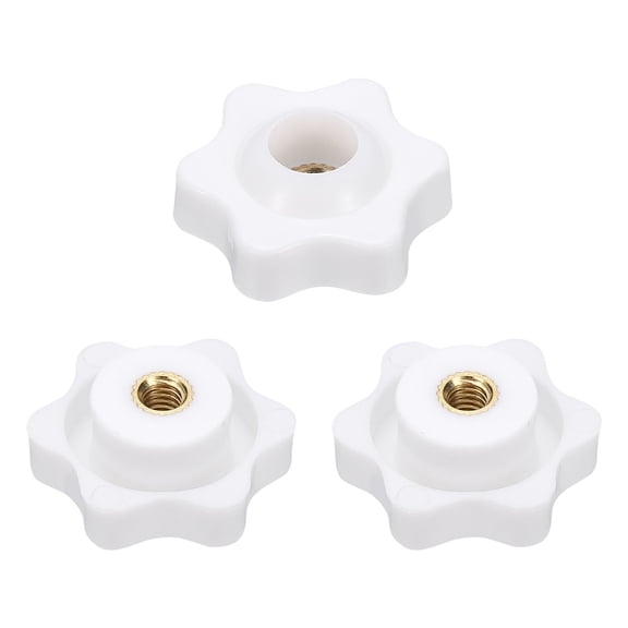 Uxcell 3pcs Star Knobs M4 Female Thread 25mm 6-Point Plastic Head Brass Insert Through Hole Screw-in Threaded Knob Hand Tightening Clamping Handles, White