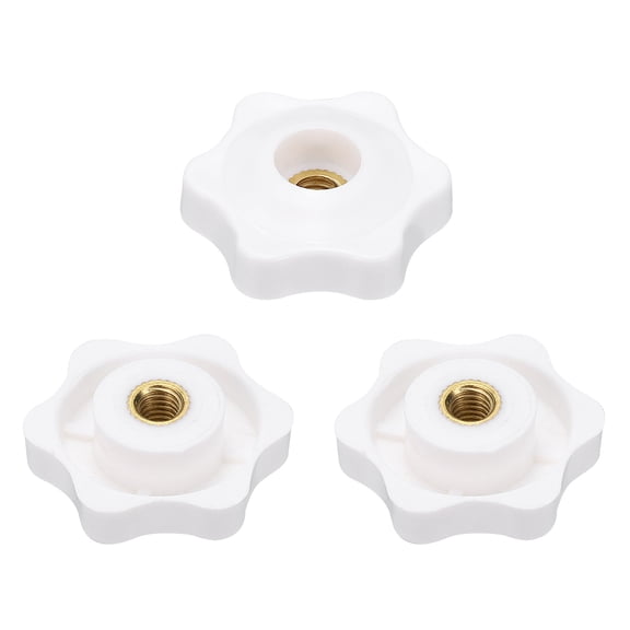 Uxcell 3pcs Star Knobs M5 Female Thread 32mm 6-Point Plastic Head Brass Insert Through Hole Screw-in Threaded Knob Hand Tightening Clamping Handles, White