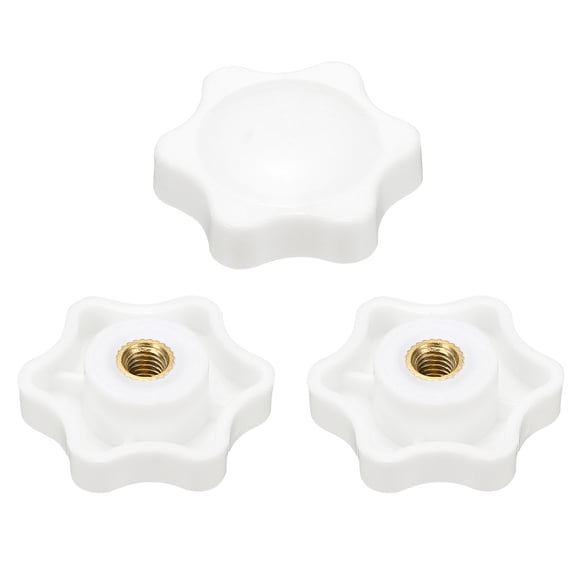 Uxcell 3pcs Star Knobs M5 Female Thread 32mm 6-Point Plastic Head Brass Insert Non-Through Hole Screw-in Threaded Knob Hand Tightening Clamping Handles, White