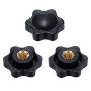 Uxcell 3pcs Star Knobs M6 Female Thread 25mm 6-Point Plastic Head Brass Insert Non-Through Hole Screw-in Threaded Knob Hand Tightening Clamping Handles, Black