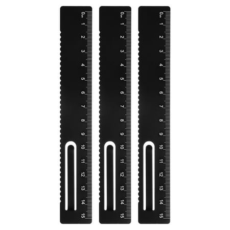 Uxcell 3pcs Straight Ruler 15cm Metric Metal Aluminum Alloy Measuring Bookmark Clip Ruler Scale Tool for Measure Study Reading Classroom Office, Black