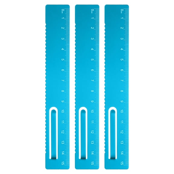 Uxcell 3pcs Straight Ruler 15cm Metric Metal Aluminum Alloy Measuring Bookmark Clip Ruler Scale Tool for Measure Study Reading Classroom Office, Blue